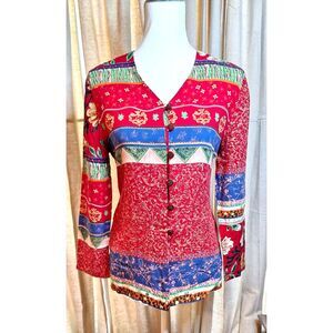 Justin B Jones New York Long Sleeve Button Up Blouse Sz M